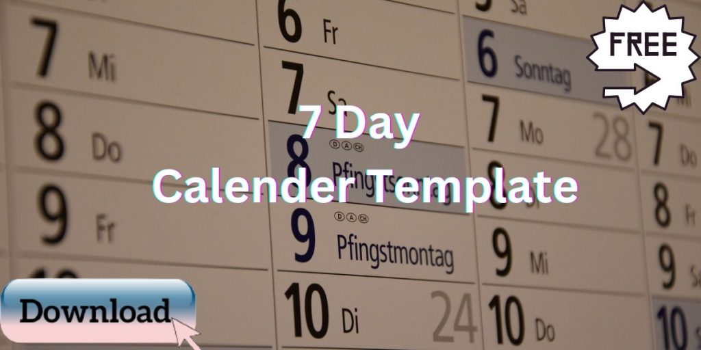 7 Day Calendar Template Free Download By Template Care 0958