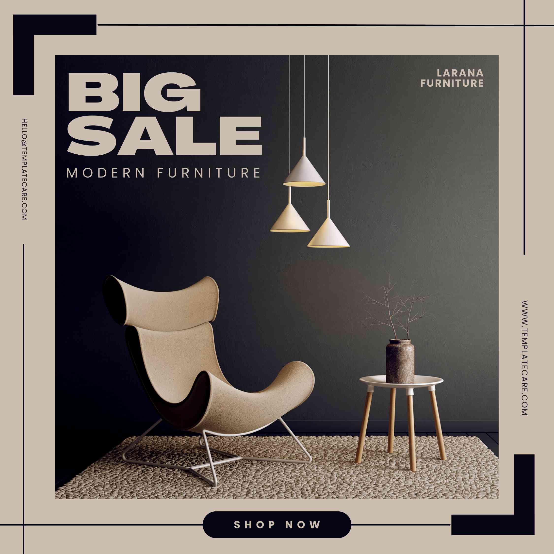 10180 Beige Black Minimalist Furniture Big Sale Instagram Post