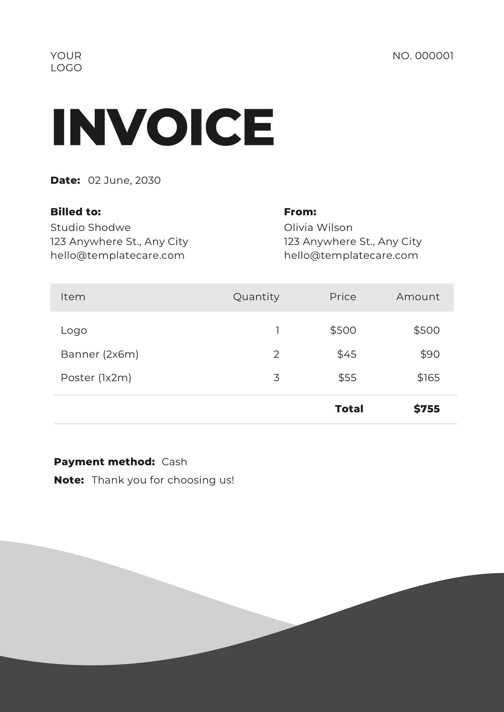 Black And Gray Minimal Freelancer Invoice