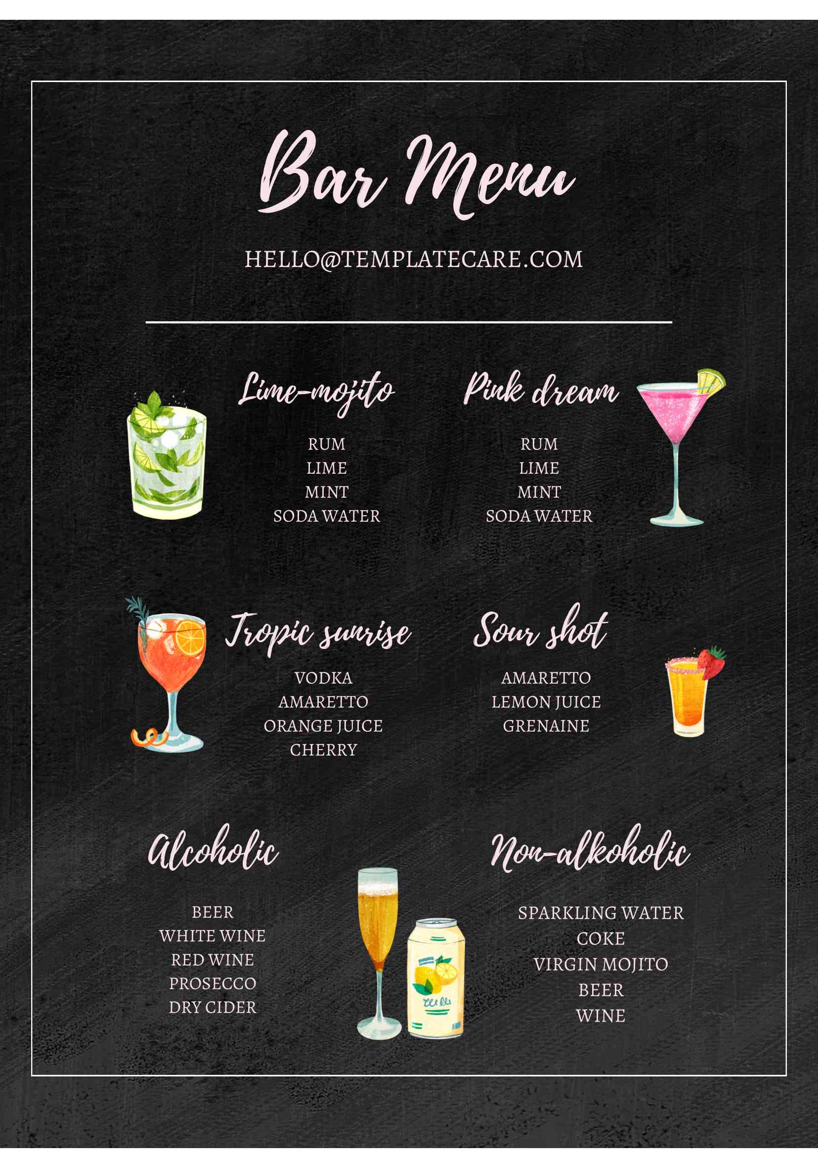 Black Modern Bar Menu