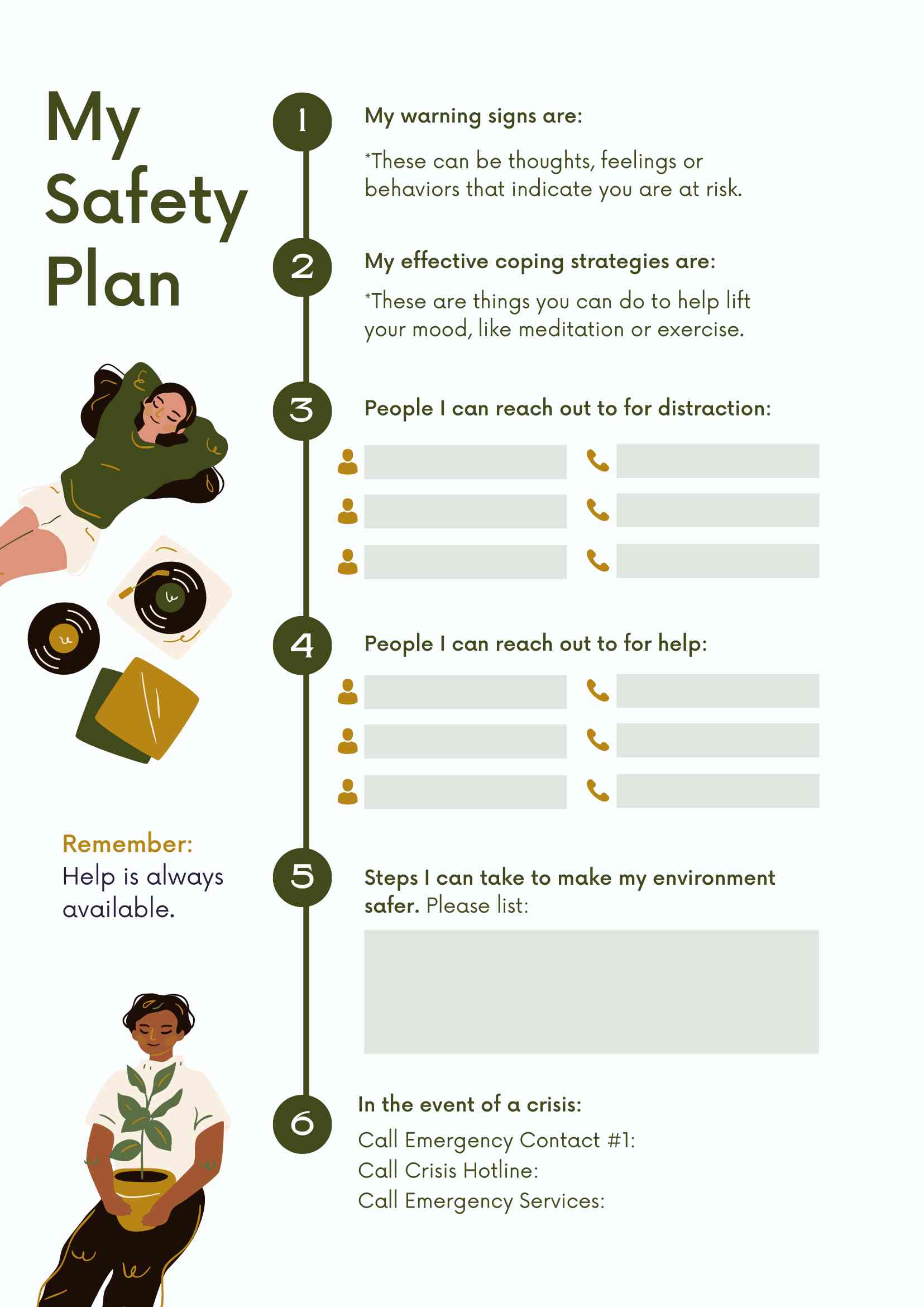 Mint Green Clean & Illustrative Mental Health Plan Templates As Document