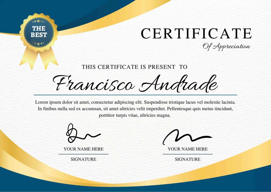 10035 Navy and Gold Modern Minimalist Certificate Of Appreciation ...