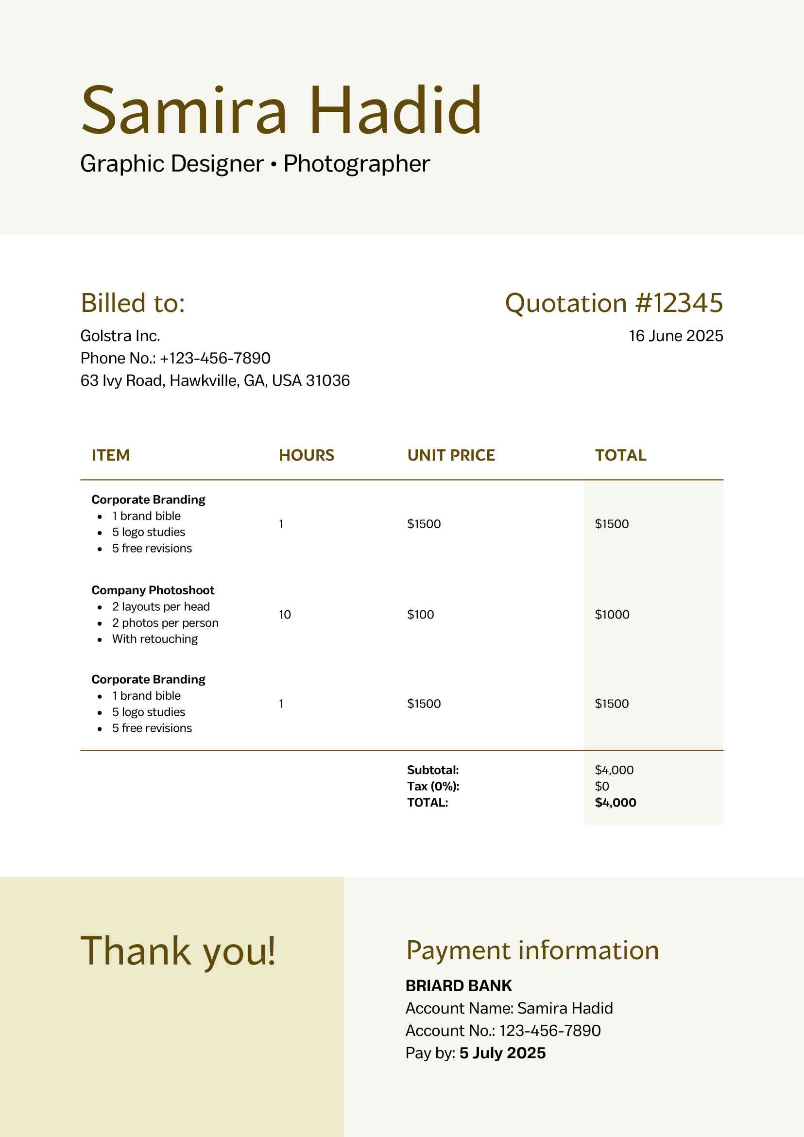 Photography Invoice in Beige White Simple Modular Style_