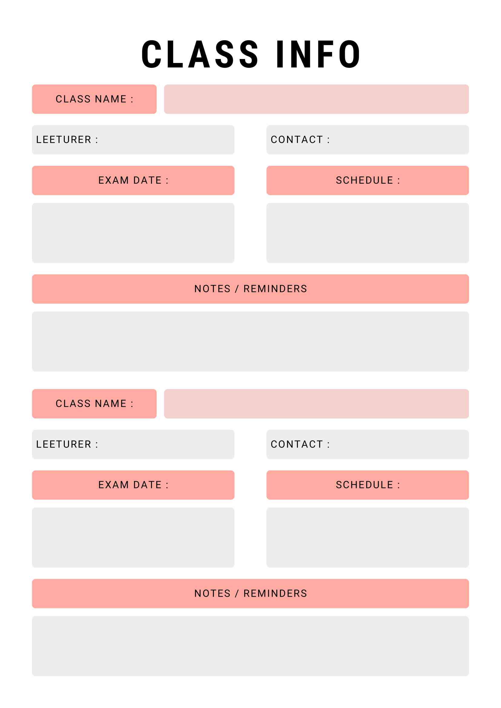 Pink and Gray Class Info Planner