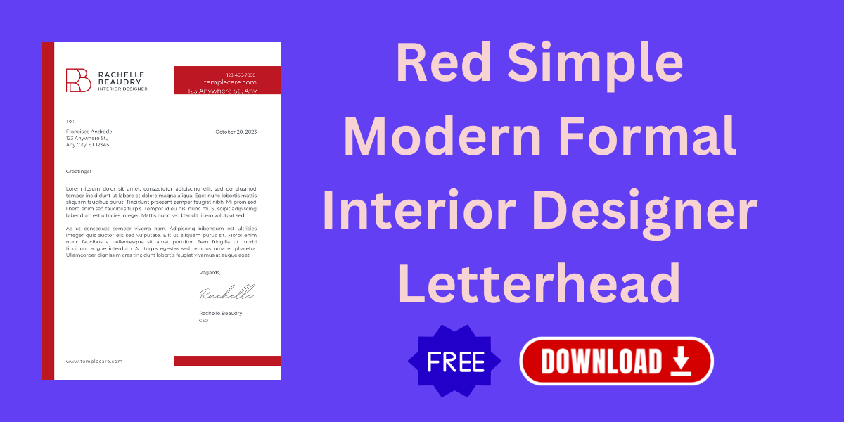 10331 Red Simple Modern Formal Interior Designer Letterhead