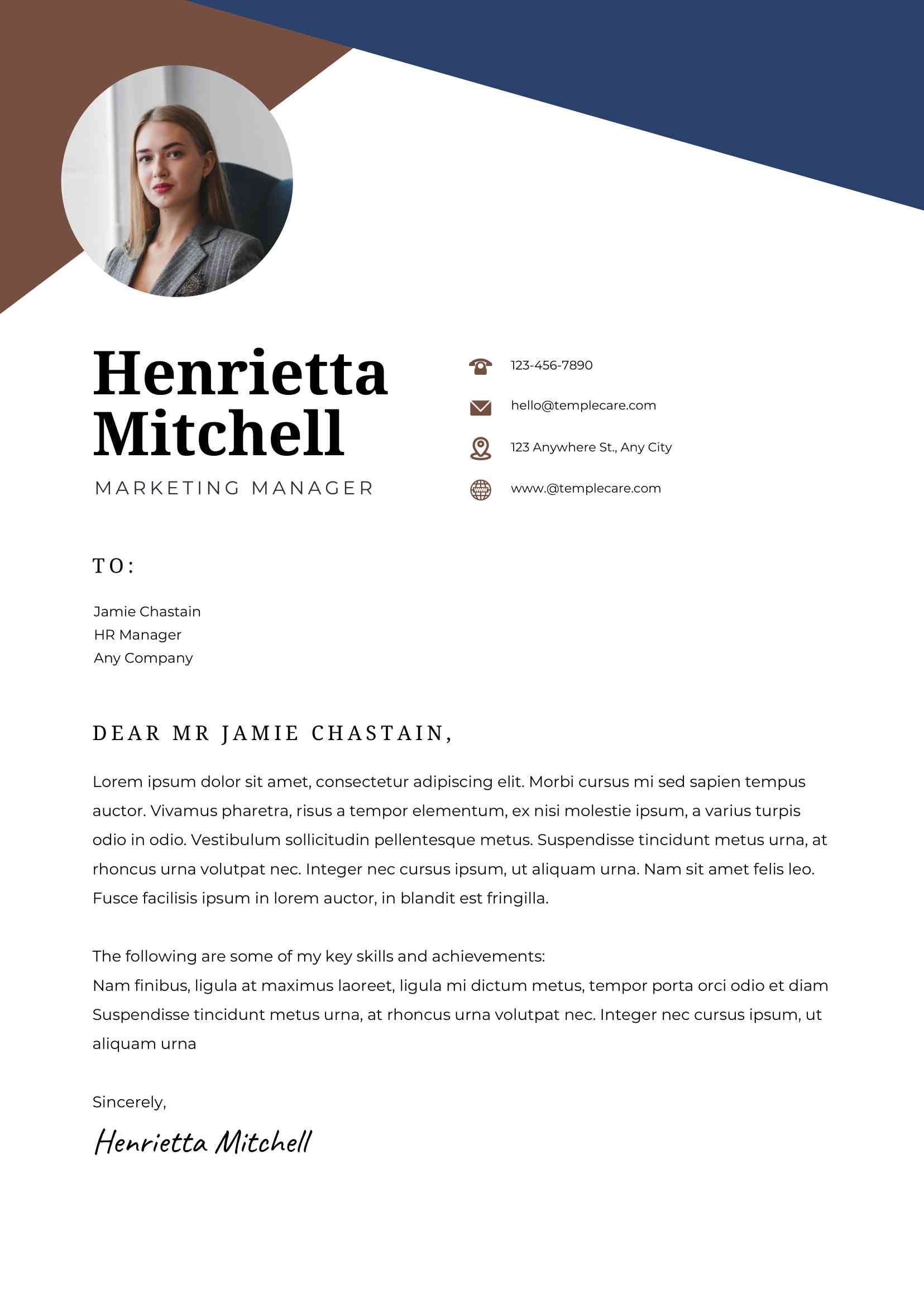 White Brown Blue Aesthetic Corporate Cover Letter