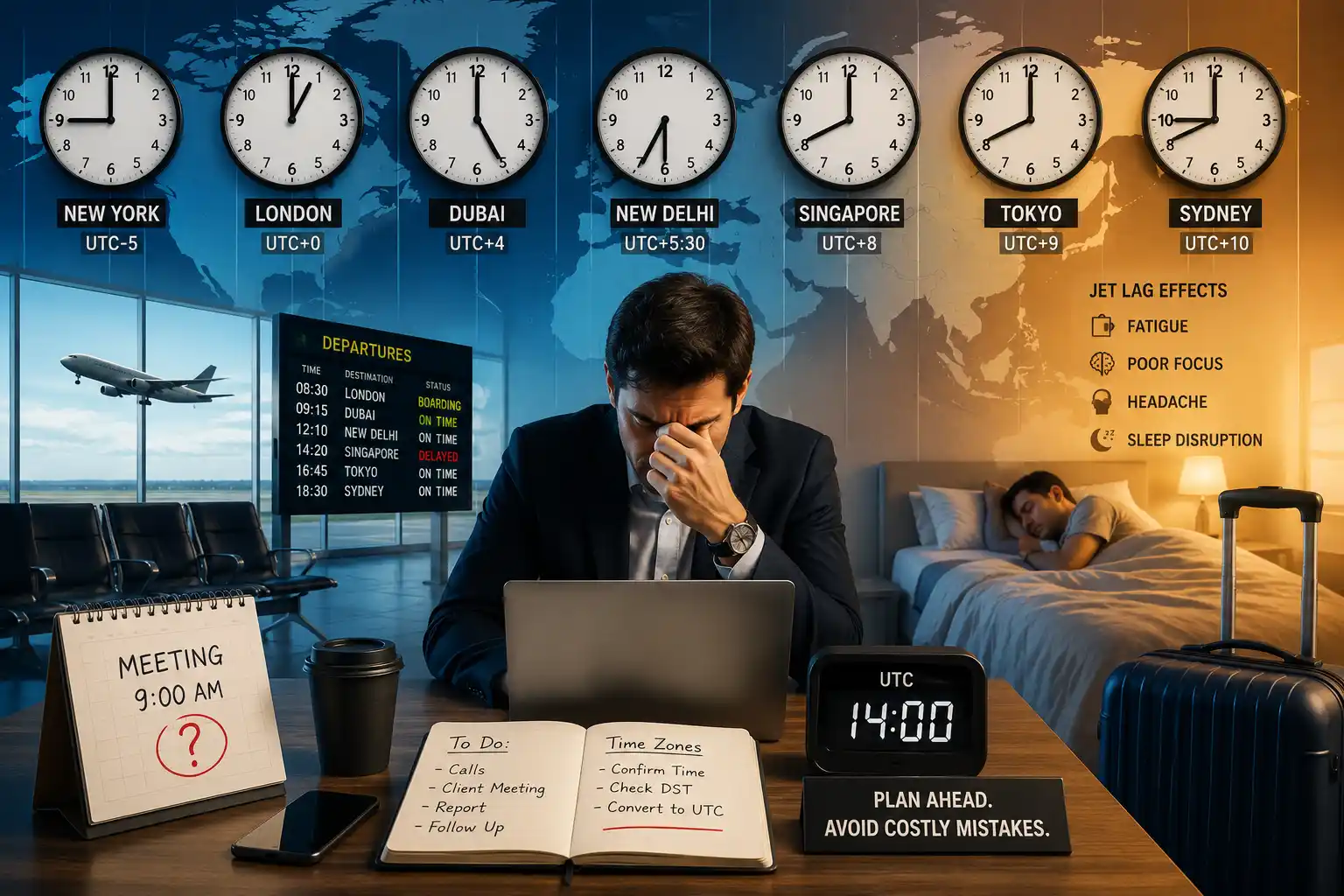World time zones affecting business travel and sleep schedules